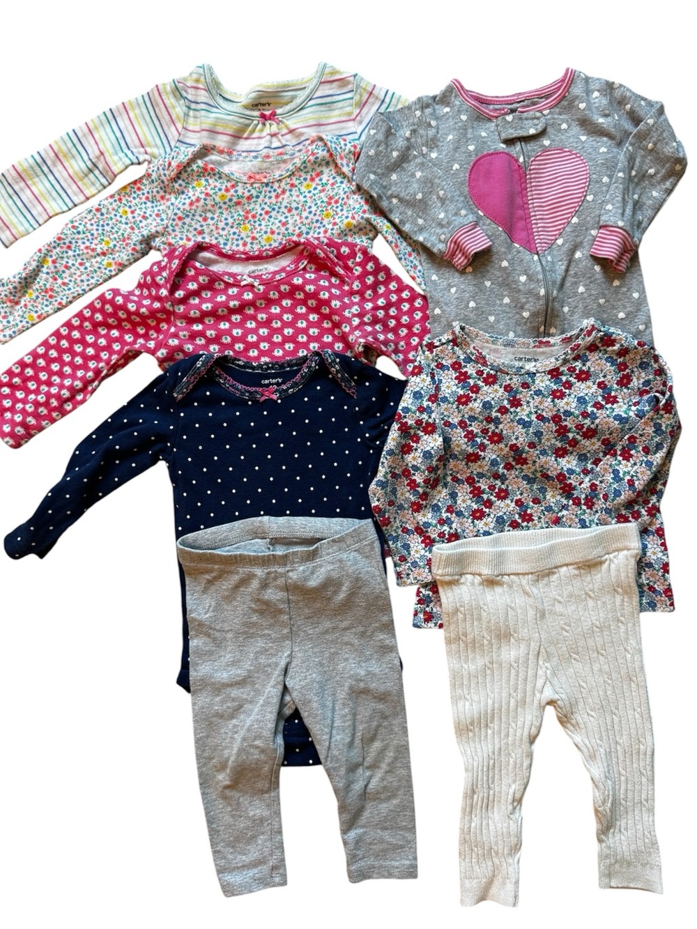 Baby Girl Clothing Bundle Carter’s Onesies Pajamas Leggings Lot size 12 Months